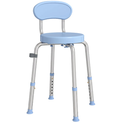 HOMCOM 360° Swivel Shower Stool with Aluminium Frame, 5-Level Adjustable Height, Backrest, Non-Slip Shower Chair for Elderly
