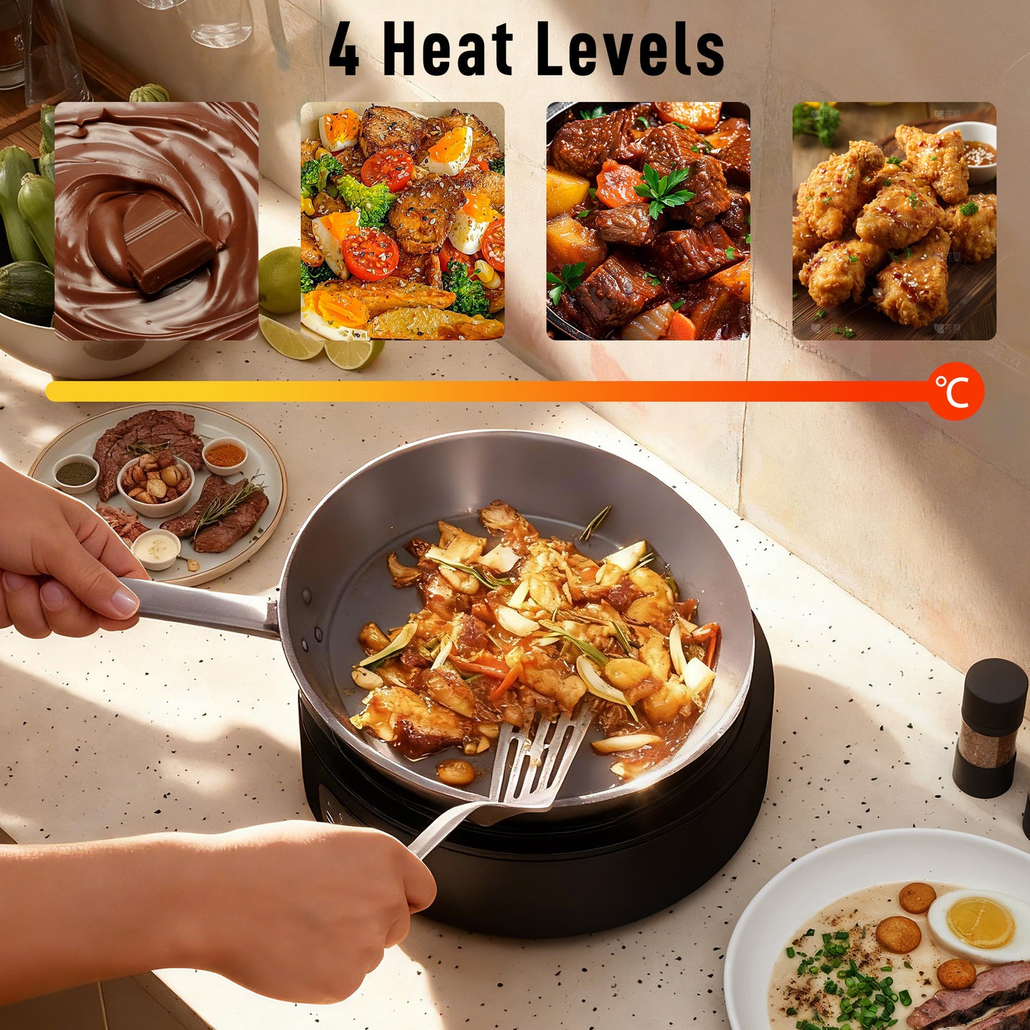 HOMCOM Electric Ceramic Hob with Grill Plate, Multifunctional 36cm Plug in Electric Hob with 4 Heat Levels for All Type Pot