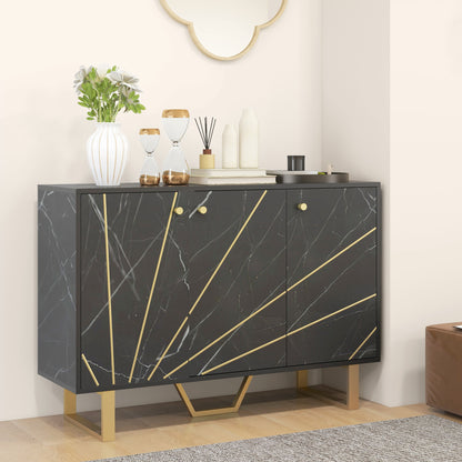 HOMCOM Sideboard Storage Cabinet, Modern Storage Cupboard with Adjustable Shelves and Metal Legs for Living Room, Kitchen, Dining Room, Entryway, Black Marble Tone