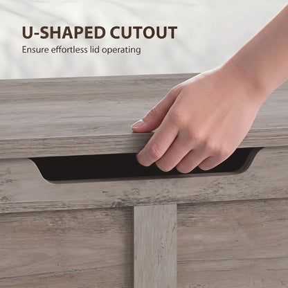 HOMCOM 127L Home Storage Box, with Safety Hinges - Grey Wood-Effect