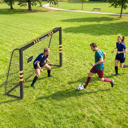 SPORTNOW Football Goal, 8 x 5ft Portable Football Net with EPE Foam Padding, PVC Tube Covers Ground Stakes and Metal Frame
