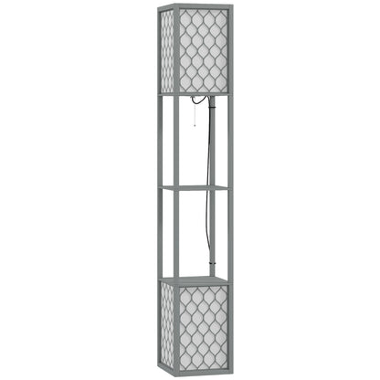 HOMCOM Floor Lamp with Shelves, Dual Light, Modern Tall Standing Lamps, with Pull Chain Switch (Bulb not Included), Light Grey