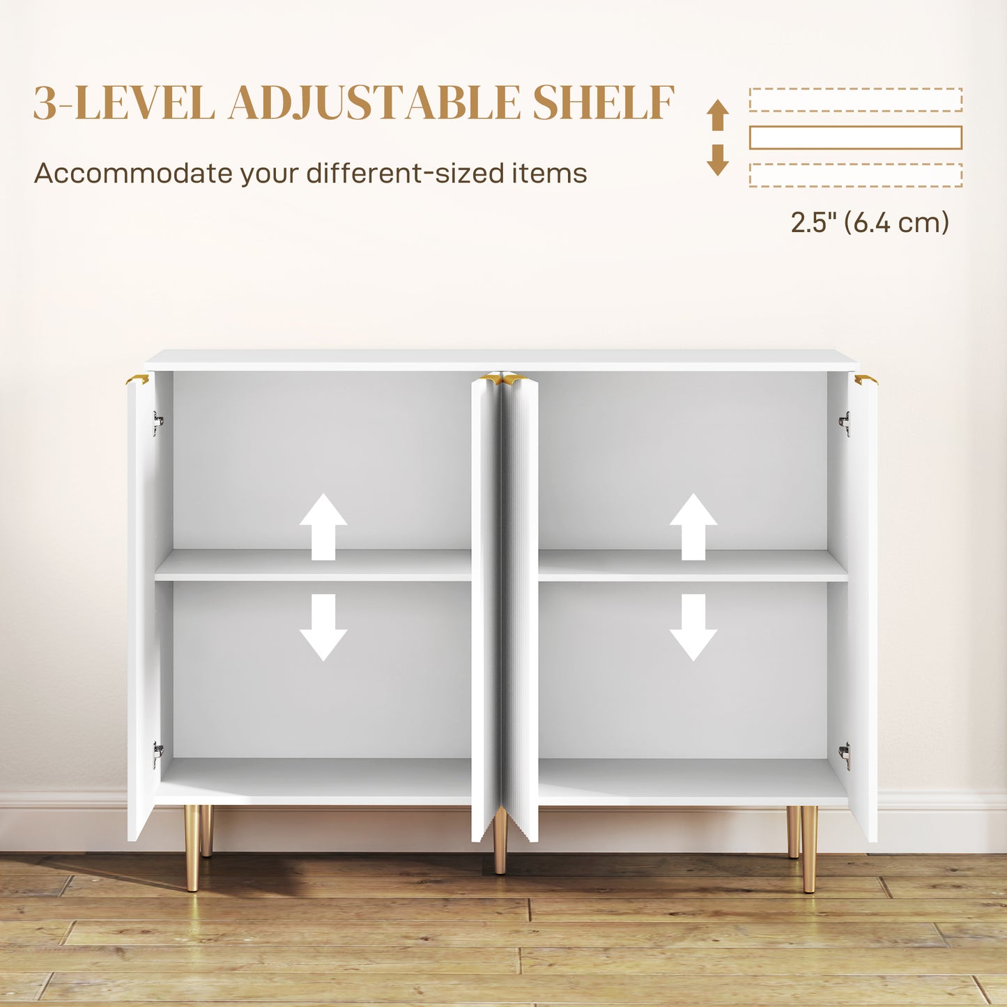 HOMCOM Sideboard Buffet Cabinet, Modern Kitchen Storage Cabinet with 4 Doors and Adjustable Shelves, White--ChewyGames-ChewyGames