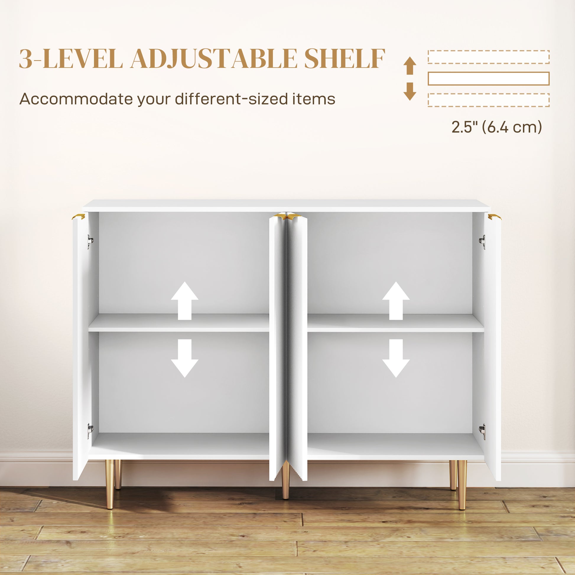HOMCOM Sideboard Buffet Cabinet, Modern Kitchen Storage Cabinet with 4 Doors and Adjustable Shelves, White--ChewyGames-ChewyGames