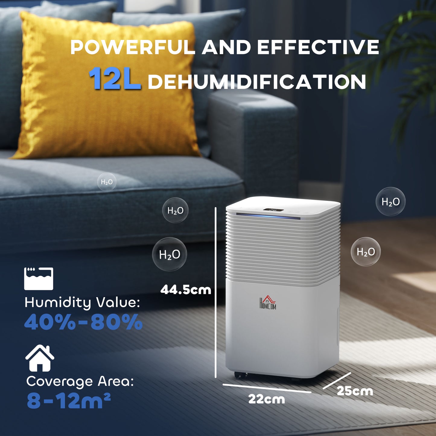 HOMCOM 12L/Day Dehumidifier with 2L Water Tank, Laundry Drying, Automatic Humidity Sensor, Electric Portable Dehumidifier with 24H Timer, 3 Modes for Home Damp, Mould and Condensation