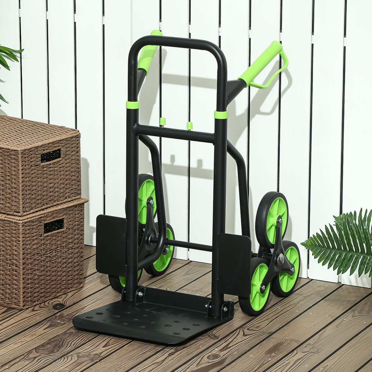 DURHAND Six-Wheel Folding  Sack Barrow Trolley - Black/Green