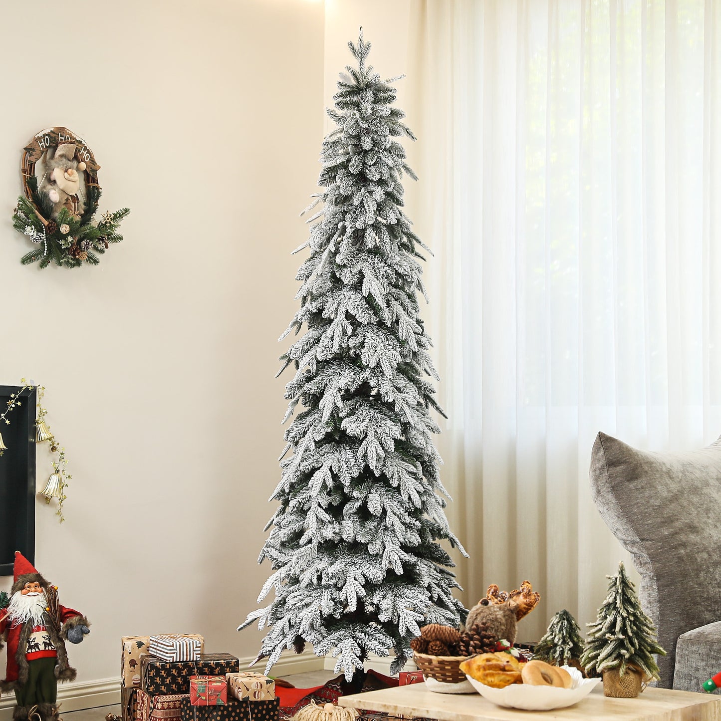HOMCOM 7ft Snow-Covered Unlit Artificial Christmas Tree-Artificial Trees-ChewyGames-ChewyGames