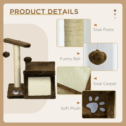 PawHut Cat Tree, Cat Tower for Kittens with Rotatable Top Bar, Sisal Scratching Post, Tunnel, Dangling Balls - Brown--ChewyGames-ChewyGames