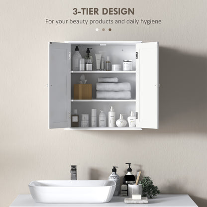 HOMCOM Bathroom Wall Cabinet, 3-Tier Wall-Mounted Bathroom Storage Cabinet with Adjustable Shelf, White
