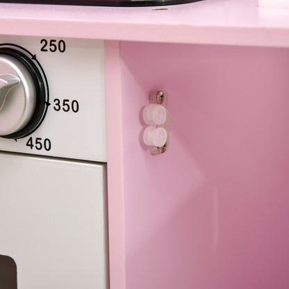 HOMCOM Kids Kitchen Playset, with Lights, Sounds, Microwave, Sink and Storage - Pink--ChewyGames-ChewyGames