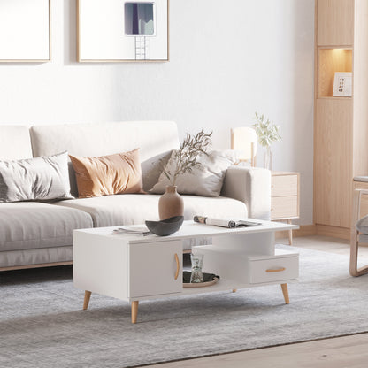 HOMCOM Modern Minimalism Coffee Table with Storage, Sofa Side Table with Shelf & Drawer for Living Room Reception Room, White