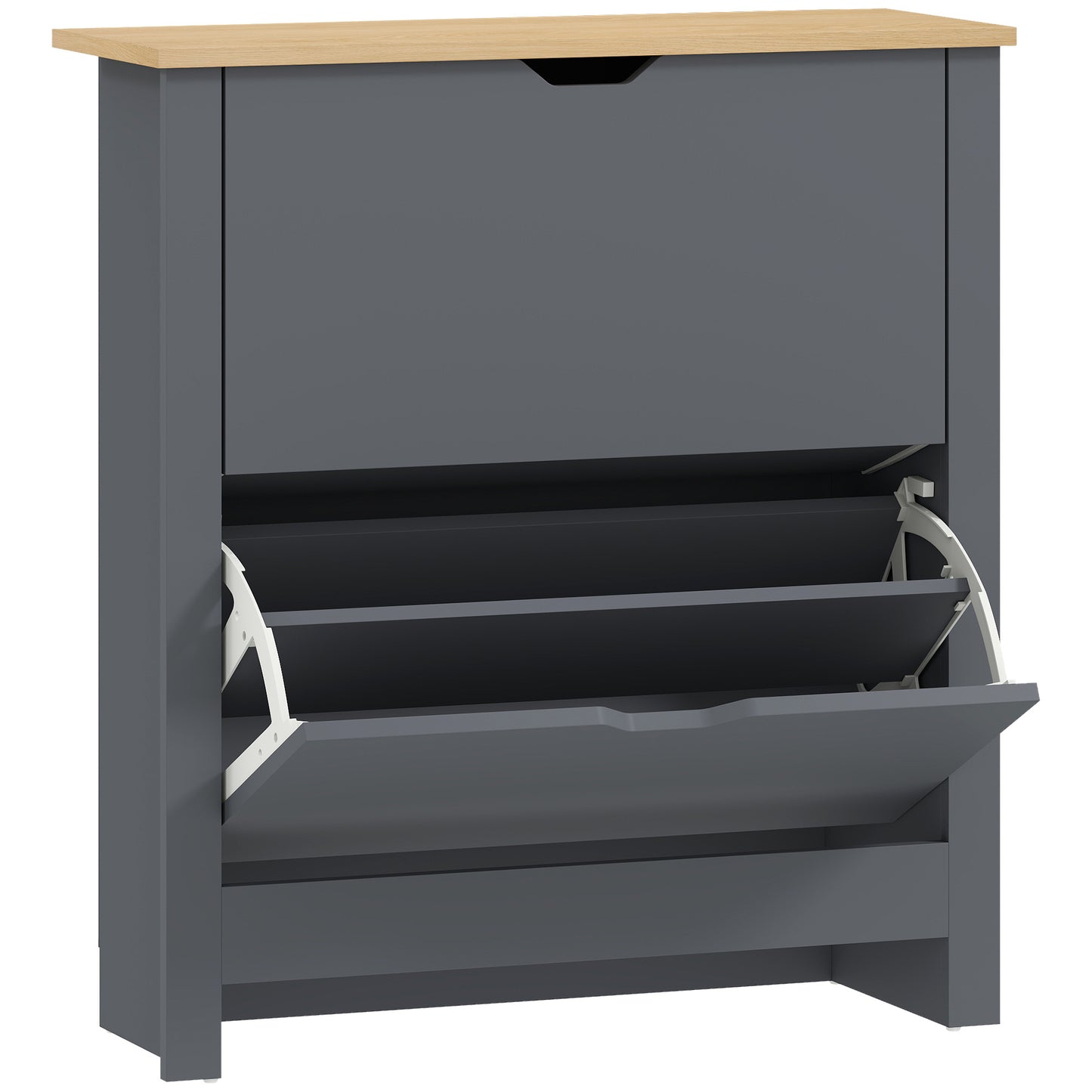HOMCOM Slim Shoe Cabinet, Narrow Shoe Cupboard with 2 Flip Drawers, Adjustable Shelves for 12 Pairs of Shoes, Charcoal Grey--ChewyGames-ChewyGames