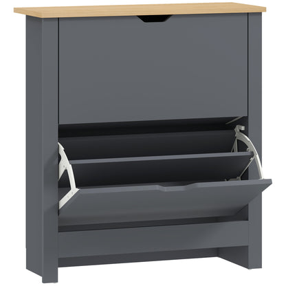 HOMCOM Slim Shoe Cabinet, Narrow Shoe Cupboard with 2 Flip Drawers, Adjustable Shelves for 12 Pairs of Shoes, Charcoal Grey--ChewyGames-ChewyGames