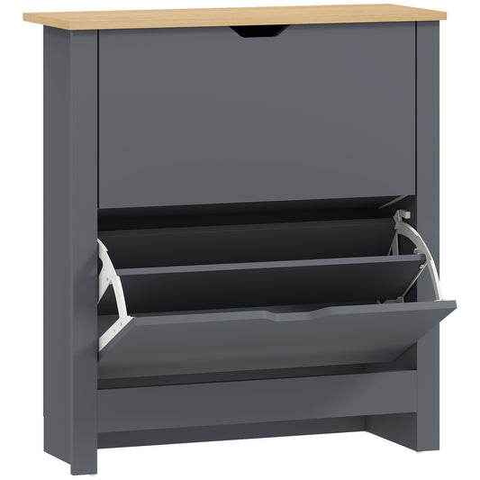 HOMCOM Slim Shoe Cabinet, Narrow Shoe Cupboard with 2 Flip Drawers, Adjustable Shelves for 12 Pairs of Shoes, Charcoal Grey--ChewyGames-ChewyGames