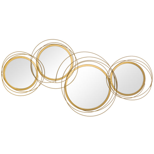 HOMCOM Metal Wall Mirrors, 107cm Modern Decorative Gold Mirror Decor Hanging, Home Wall Sculptures for Living Room Bedroom Dining Room