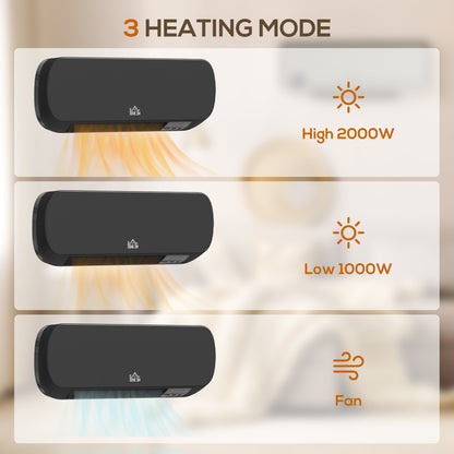 HOMCOM 2000W Wall Mounted Ceramic Space Heater, 10-49°C Temperature, Black