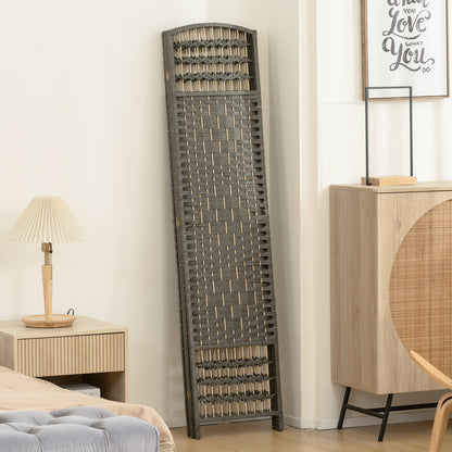 HOMCOM 4 Panel Folding Privacy Screen, Room Divider with Pine Wood Frame for Living Room and Office, Dark Grey