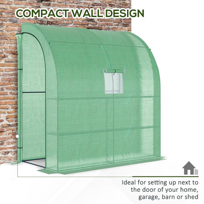 Outsunny Small Lean to Greenhouse 3-Tier with Shelves Outdoor, Green