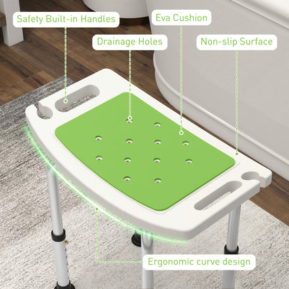 HOMCOM Shower Chair, Adjustable Height Shower Stool with Aluminium Frame and Non-Slip Feet, Bathtub Stool Seat with Padded Seat for Elderly Disabled Handicap, Green