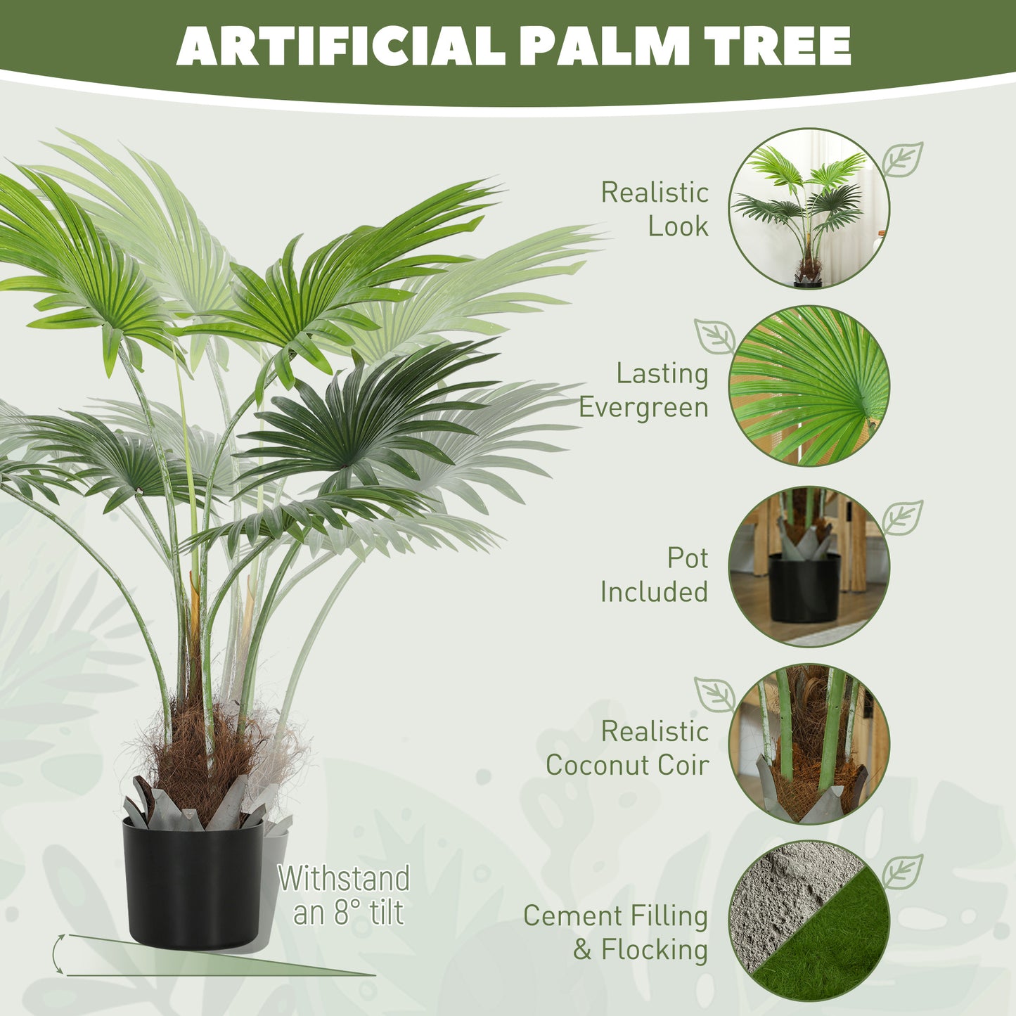 HOMCOM 94cm Artificial Palm Tree, Decorative Artificial Plant with Lifelike PEVA Leaves and Coconut Coir, Fake Tree with Plastic Pot and Flocking for Home Office Decor, Green--ChewyGames-ChewyGames