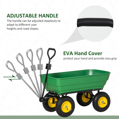 Outsunny 125 Litre Large Garden Cart, Heavy Duty 4 Wheel Trolley Dump Wheelbarrow Tipping Truck Trailer - Green