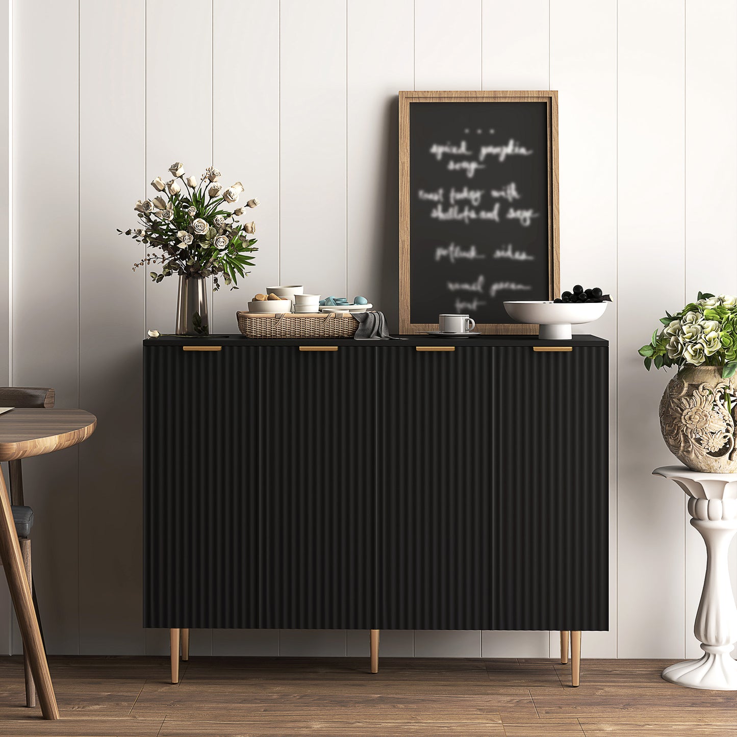 HOMCOM Sideboard Buffet Cabinet, Modern Kitchen Storage Cabinet with 4 Doors and Adjustable Shelves Black--ChewyGames-ChewyGames