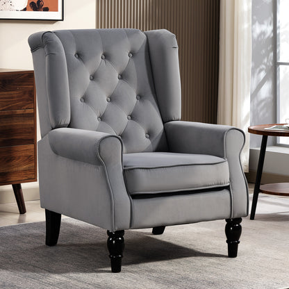 HOMCOM Wingback Accent Chair, Retro Upholstered Button Tufted Occasional Chair for Living Room and Bedroom, Light Grey