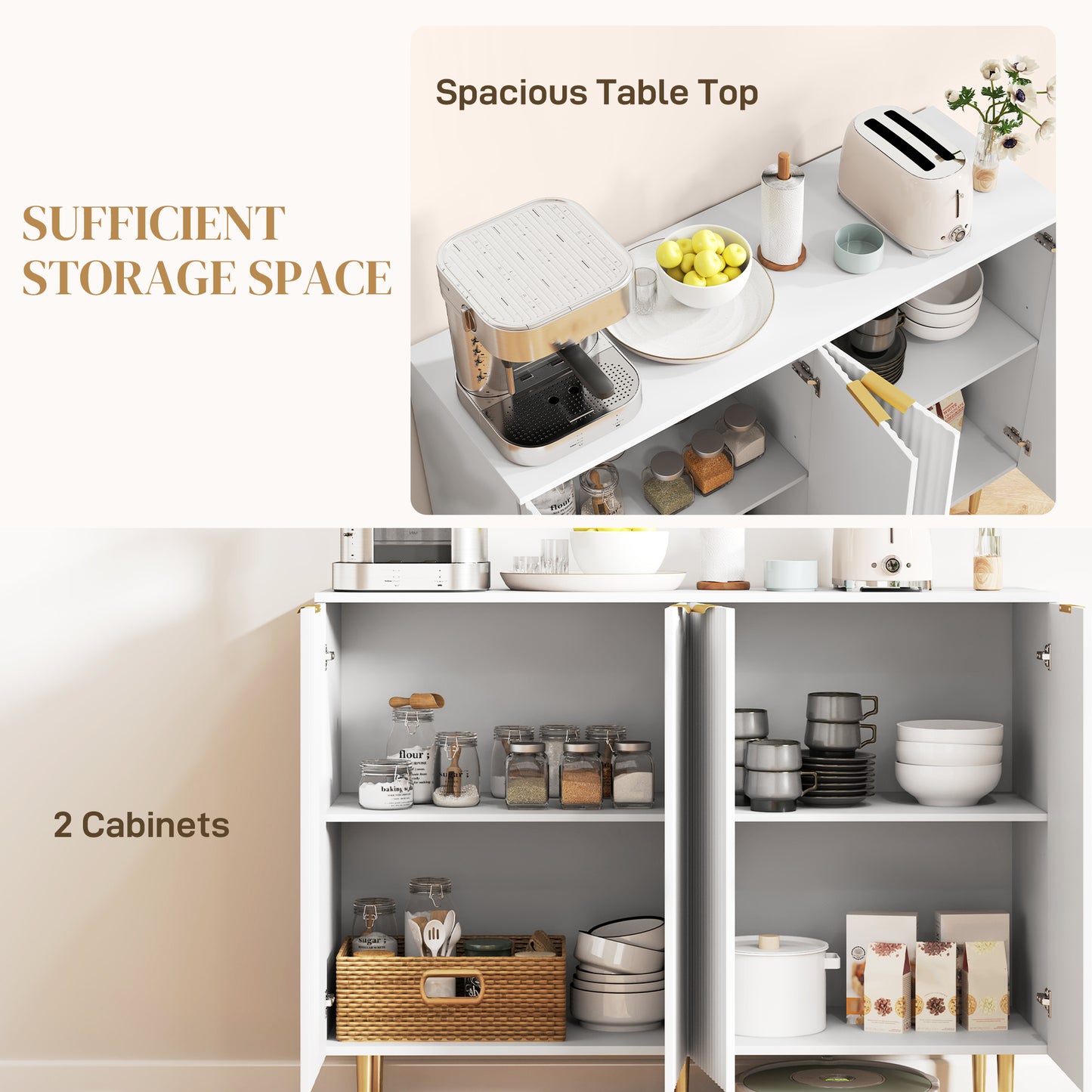 HOMCOM Sideboard Buffet Cabinet, Modern Kitchen Storage Cabinet with 4 Doors and Adjustable Shelves, White--ChewyGames-ChewyGames
