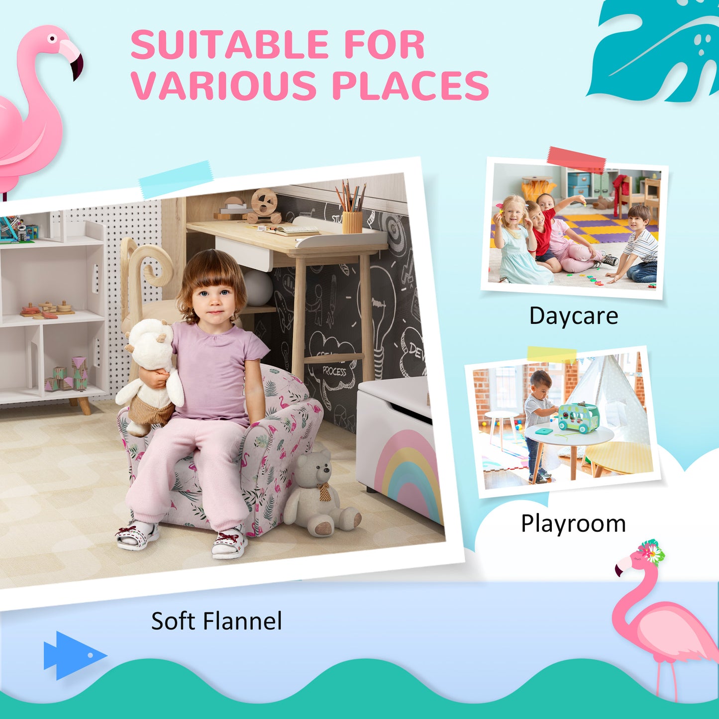 AIYAPLAY Kids Armchair with Flamingo Design, Wooden Frame, for Bedroom, Playroom, Kids Room - Pink--ChewyGames-ChewyGames