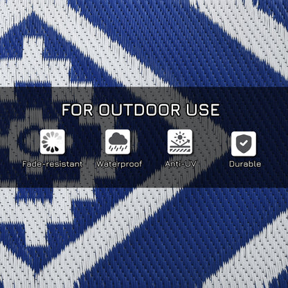 Outsunny Plastic Straw Reversible RV Outdoor Rug with Carry Bag, 182 x 274cm, Blue and White--ChewyGames-ChewyGames