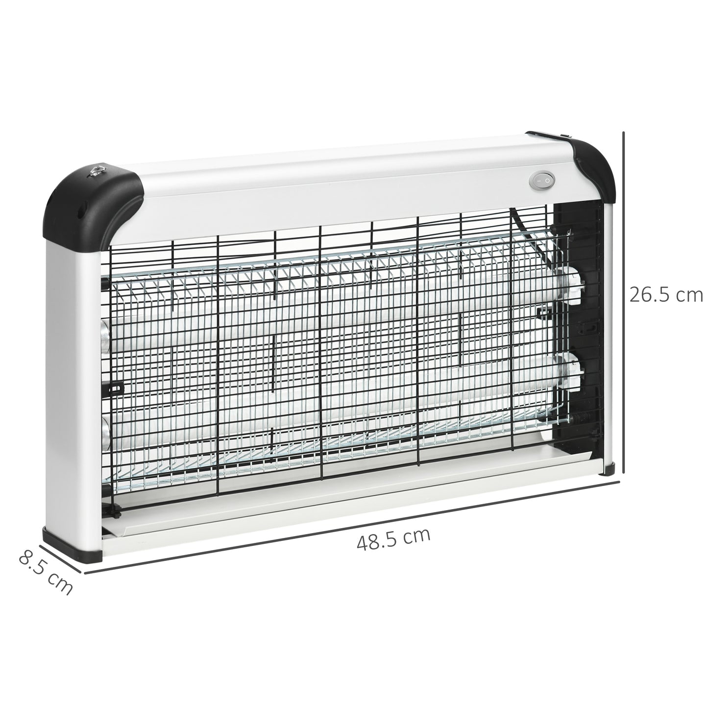 Outsunny 30W Electric Fly Zapper, Bug Zapper with UK Plug, 2 UV Bulbs, Hanging Chain, On/Off Switch and Removable Catch Tray, 60㎡ Coverage Insect Mosquito Killer for Indoor and Outdoor Use, Silver