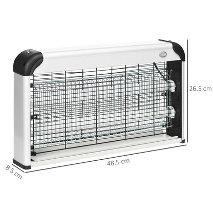 Outsunny 30W Electric Fly Zapper, Bug Zapper with UK Plug, 2 UV Bulbs, Hanging Chain, On/Off Switch and Removable Catch Tray, 60㎡ Coverage Insect Mosquito Killer for Indoor and Outdoor Use, Silver