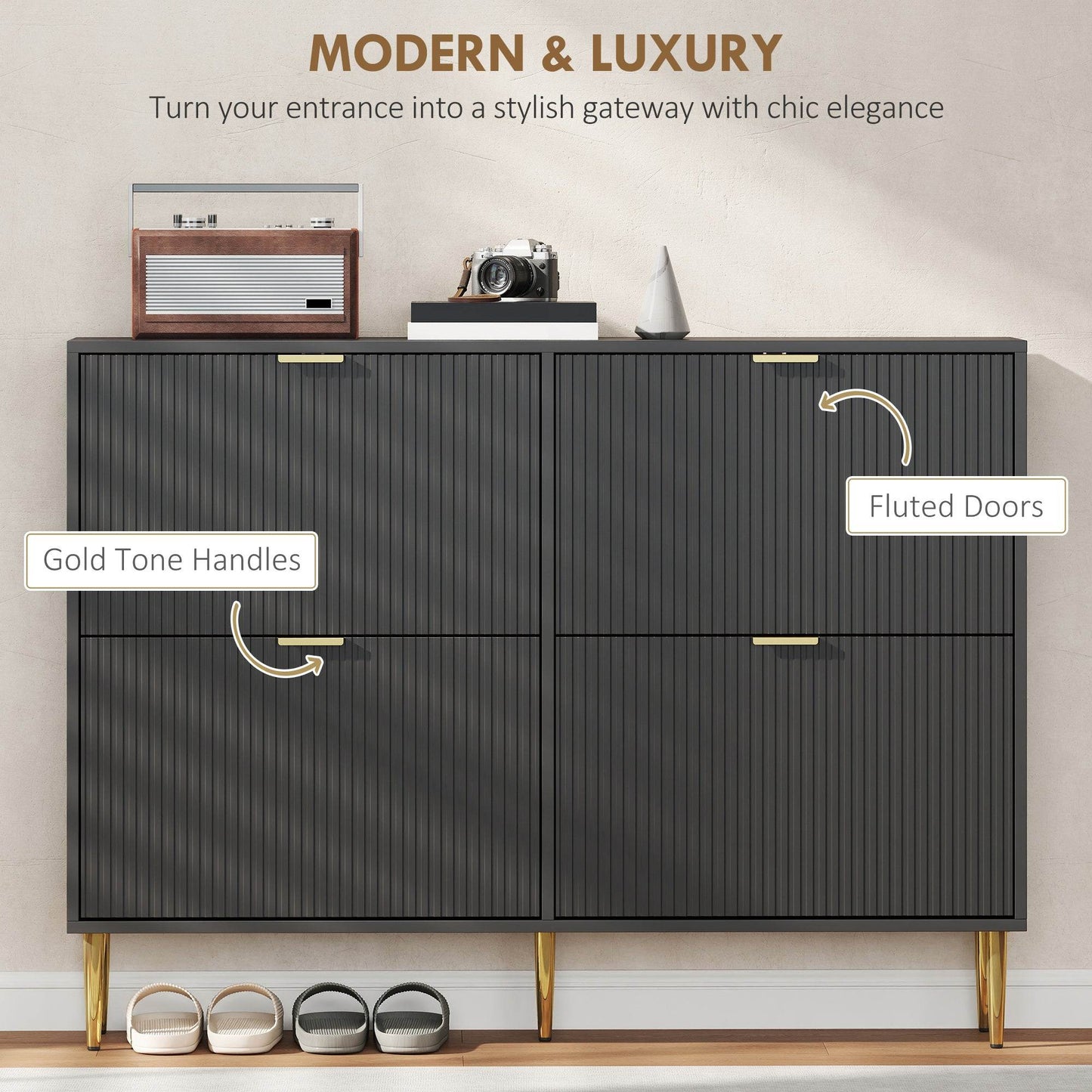 HOMCOM Elegant Four-Drawer Shoe Cabinet - Black