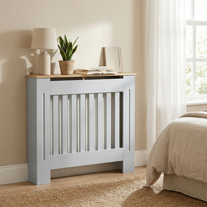 HOMCOM Heater Cover, Radiator Cover Slatted Painted MDF Lined Grill Grey, 78L x 19W x 81H cm