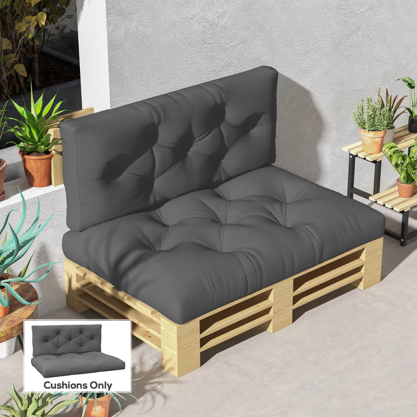 Outsunny Seat and Back Padded Pallet Cushion Set - Dark Grey
