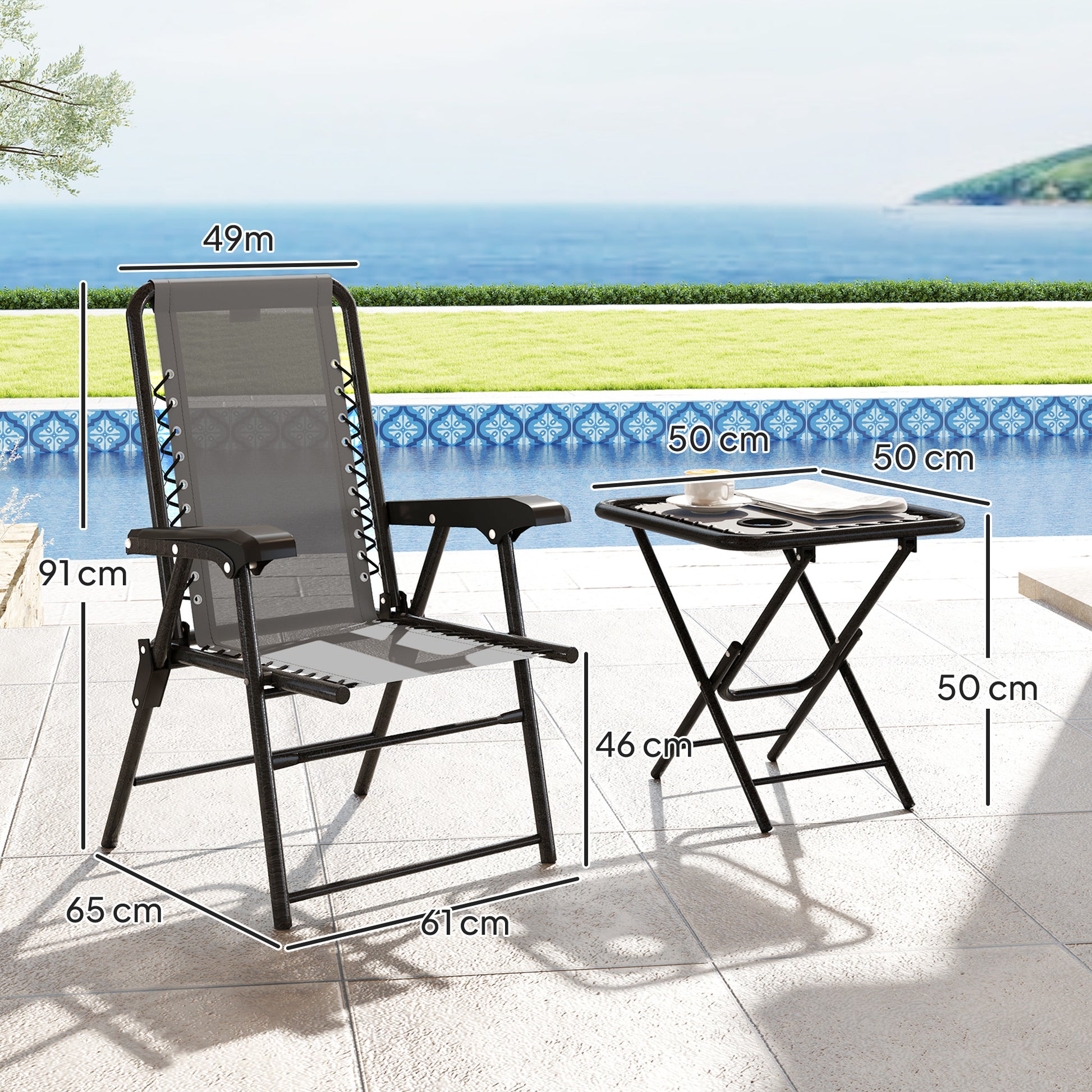 Outsunny Three-Piece Garden Table and Chair Set - Dark Grey--ChewyGames-ChewyGames