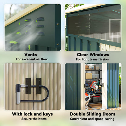 Outsunny 6.5 x 4FT Galvanised Metal Shed with Foundation Kit, Lockable Tool Garden Shed with Double Sliding Doors, Vents, Green