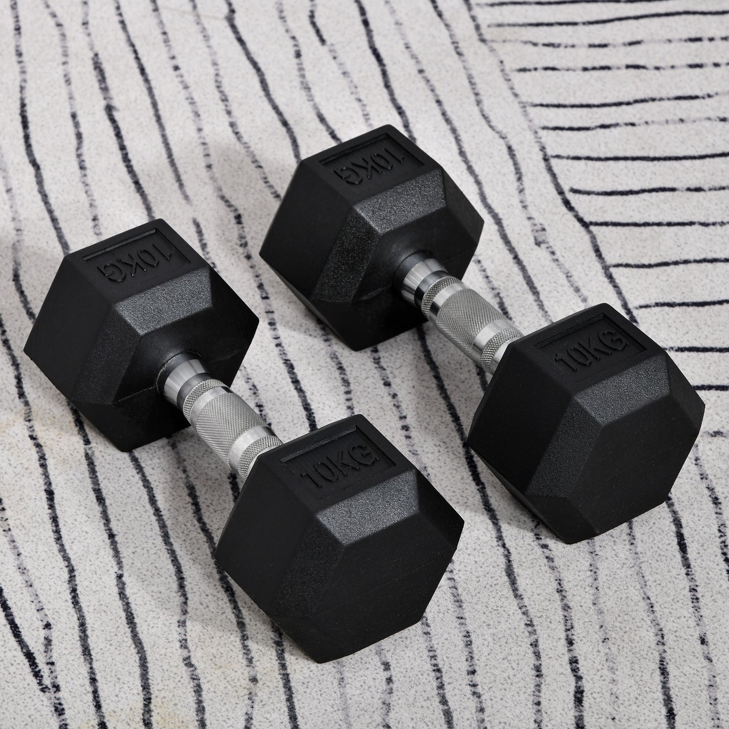HOMCOM 2x10kg Hex Dumbbells Set Rubber Dumbbells Weight Lifting Equipment Fitnes