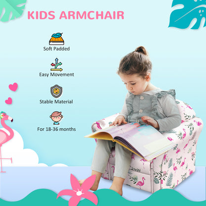 AIYAPLAY Kids Armchair with Flamingo Design, Wooden Frame, for Bedroom, Playroom, Kids Room - Pink--ChewyGames-ChewyGames