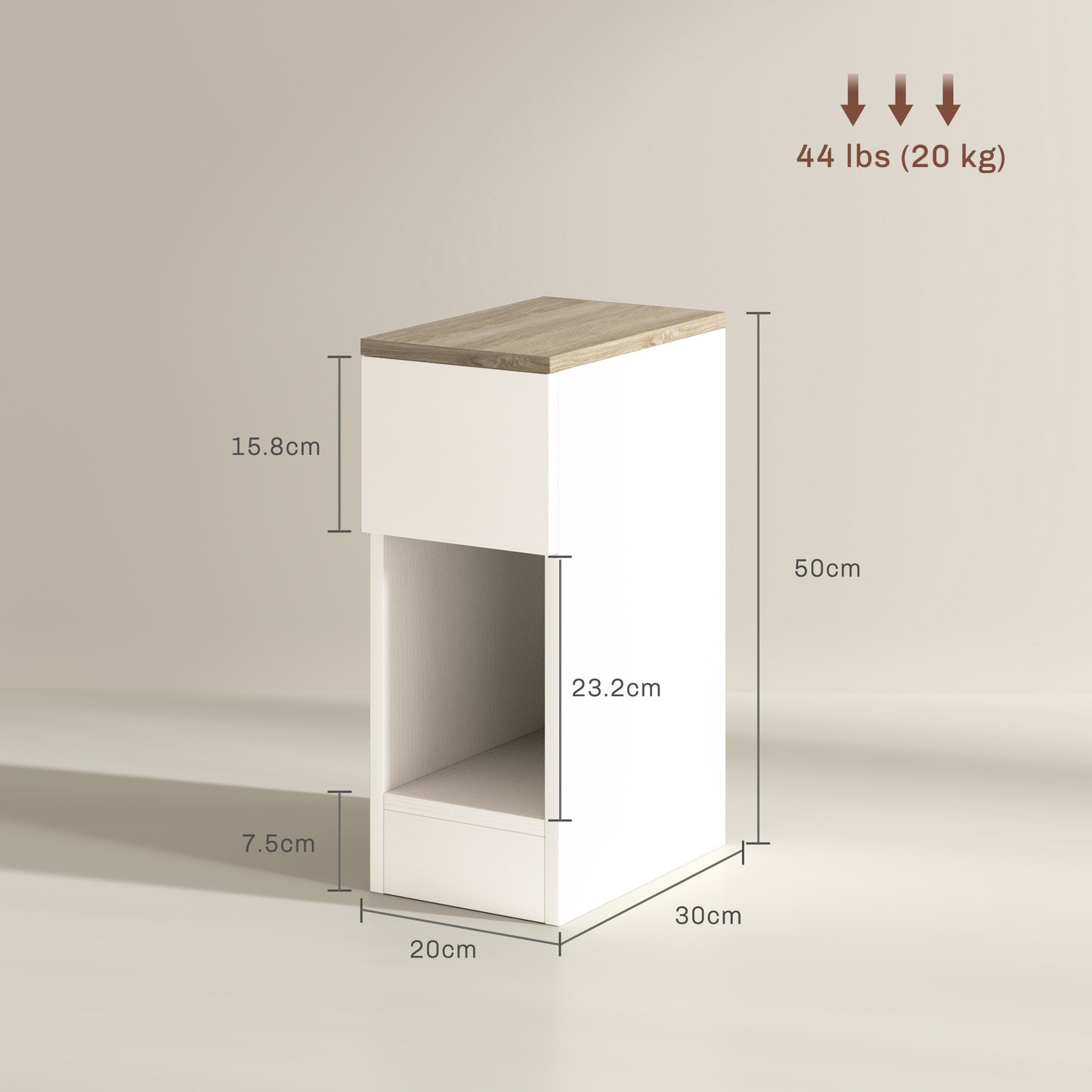 HOMCOM Set of Two Modern Storage Bedside Tables - Cream White