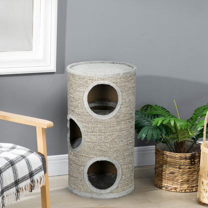 PawHut Cat Climbing Frame, Covered with Sisal, Cosy Platform - Light Grey