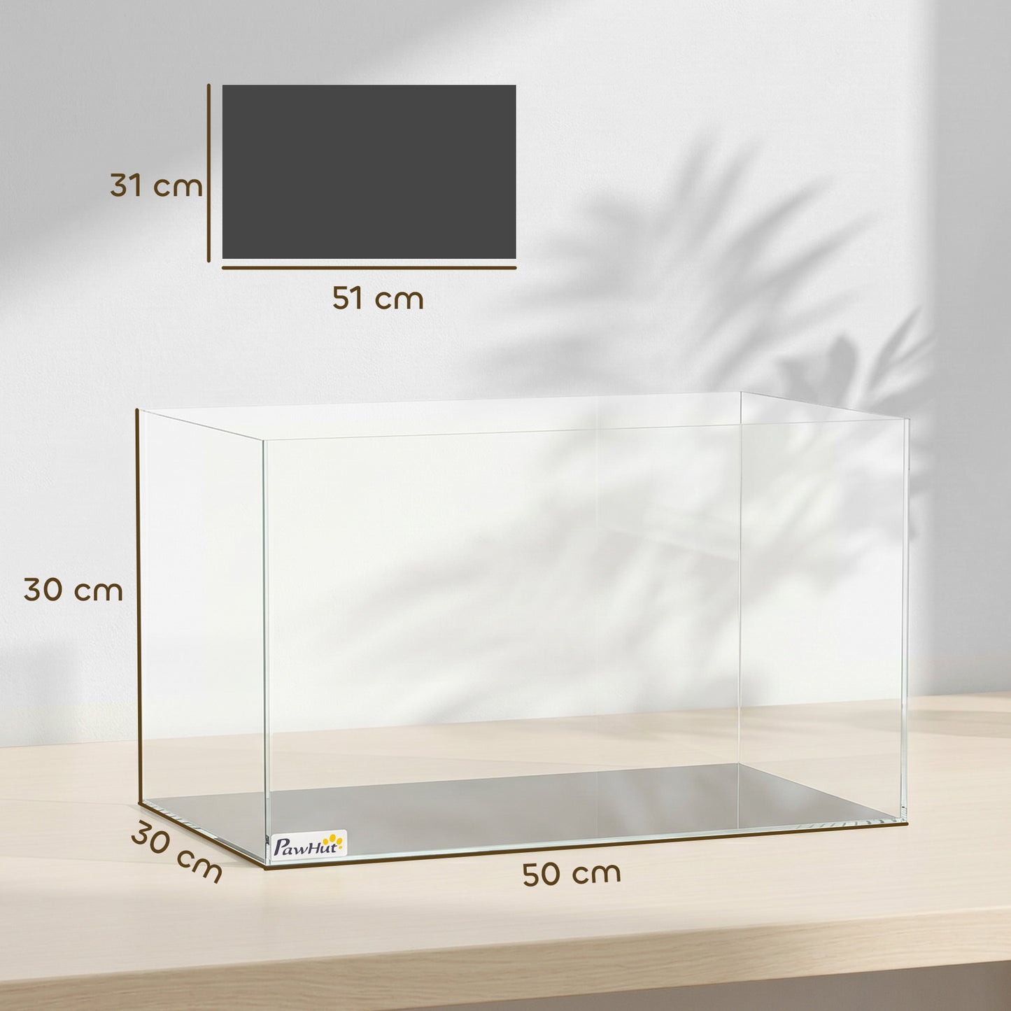 PawHut Fish Tank Bare Glass for DIY Glass Aquarium with Protective Base Mat 43L Transparent for Fish Shrimps