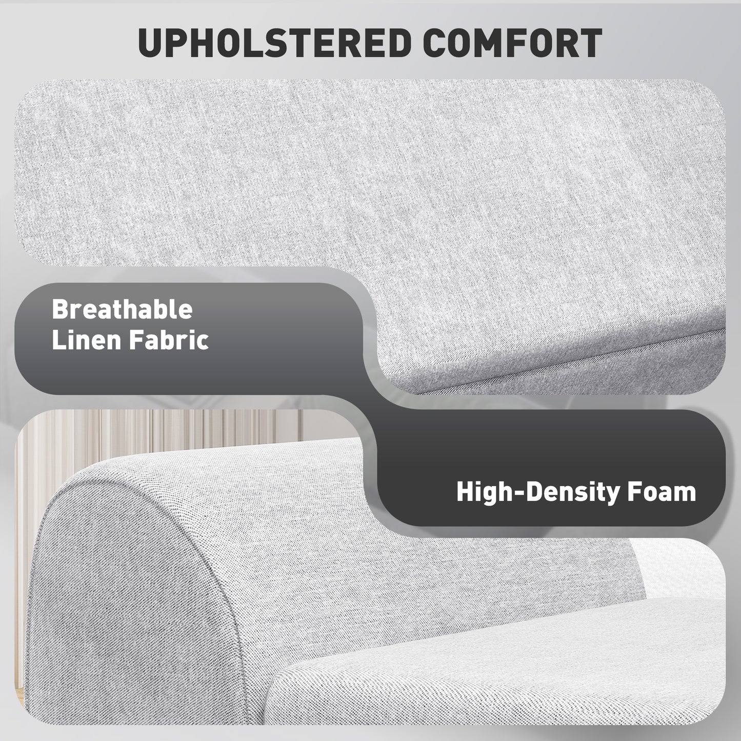 HOMCOM Storage Ottoman with Armrest, Upholstered Linen Storage Bench, Window Seat with Rubberwood Legs, Footstool for Bedroom Living Room, Hallway, Light Grey