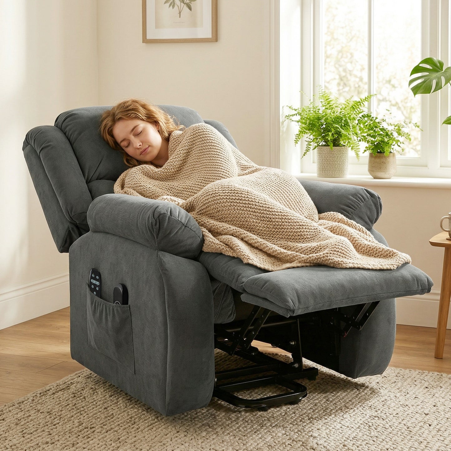HOMCOM Recliner Armchair Lift Chair, Electric Recliner Chair with Vibration Massage and Heat, Wide Seat, USB Port, Grey