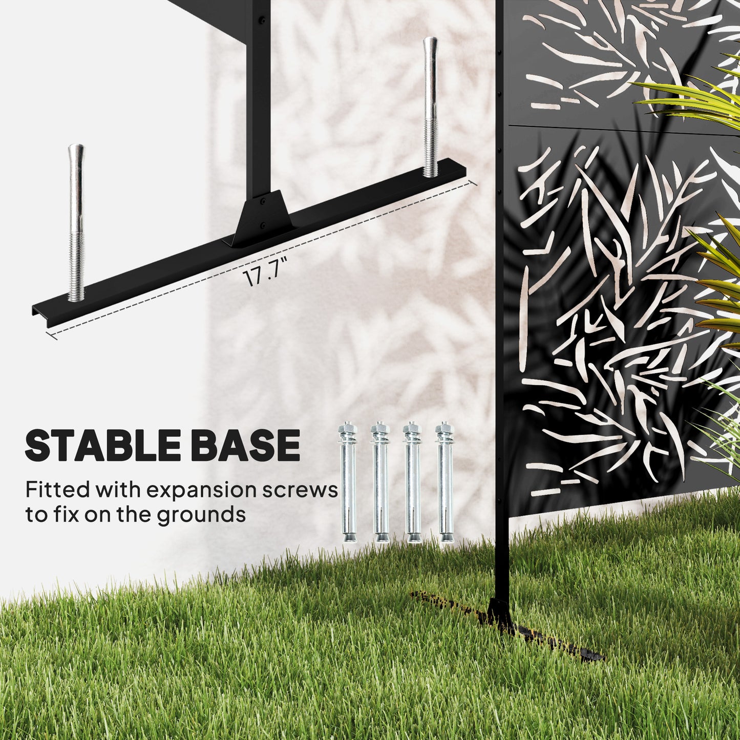 Outsunny Decorative Garden Privacy Screen with Stand, 6.5FT Freestanding Metal Outdoor Divider, Black