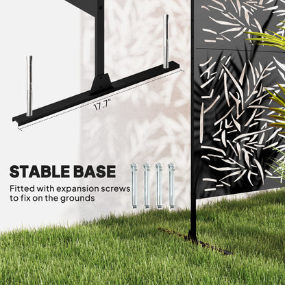 Outsunny Decorative Garden Privacy Screen with Stand, 6.5FT Freestanding Metal Outdoor Divider, Black