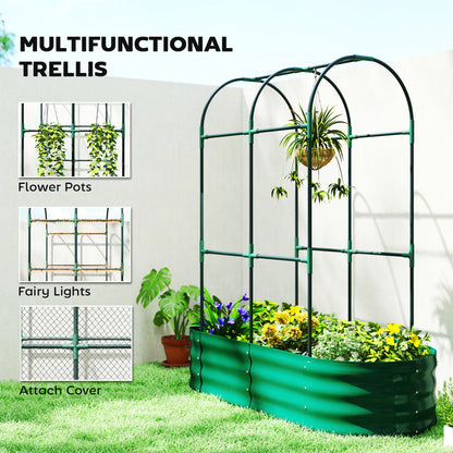 Outsunny Galvanised Raised Garden Bed with Arched Trellis, 4 x 2 x 4.6ft Metal Raised Bed for Garden with Open Bottom, Green