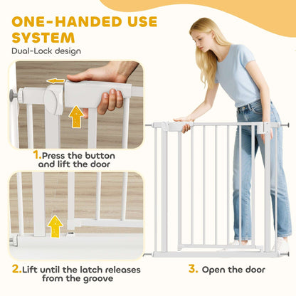 PawHut Baby Gate, Pet Safety Gate Pressure Fit, 76-82cm Wide with Two-Way Open, One-Hand Opening