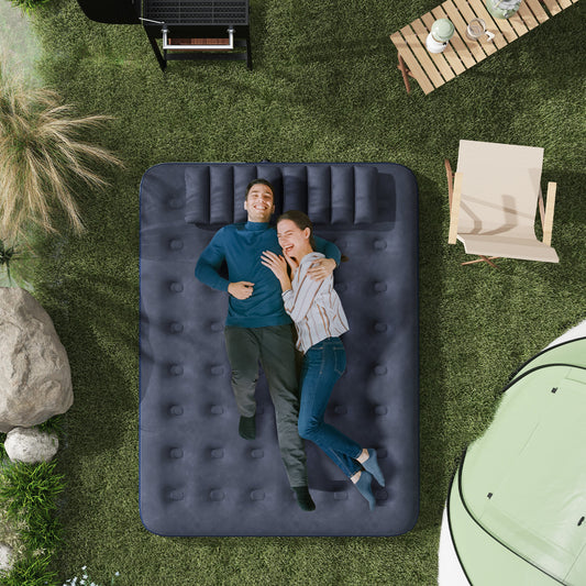 Outsunny Inflatable King Size Air Bed, with Built-In Hand Pump - Blue
