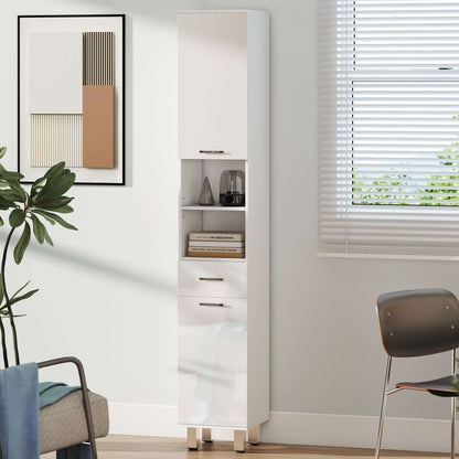 kleankin 71" Tall Slim Bathroom Storage Cabinet, Tall Narrow Cupboard with Drawer, Open Shelves, 2 Doors Cabinets and Adjustable Shelves for Kitchen, Hallway, Living Room, High Gloss White